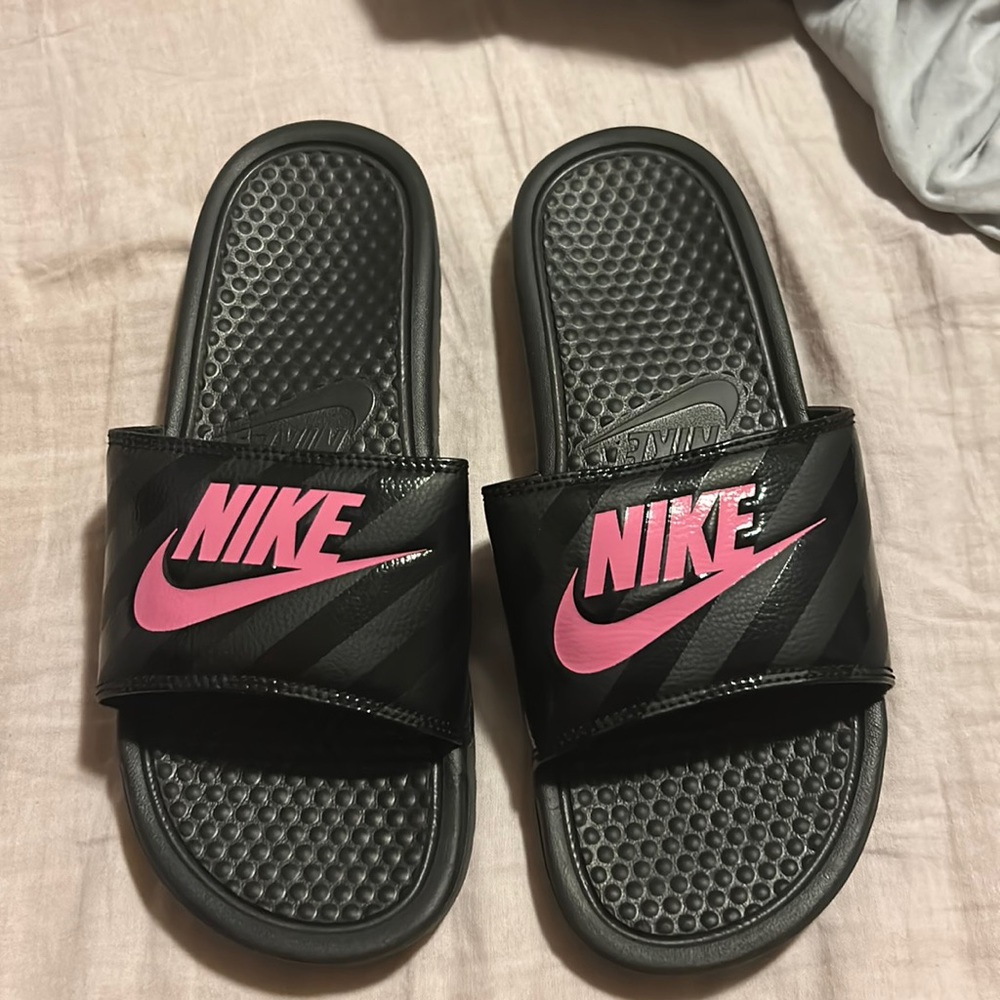 Pink and Black Original NIKE slides